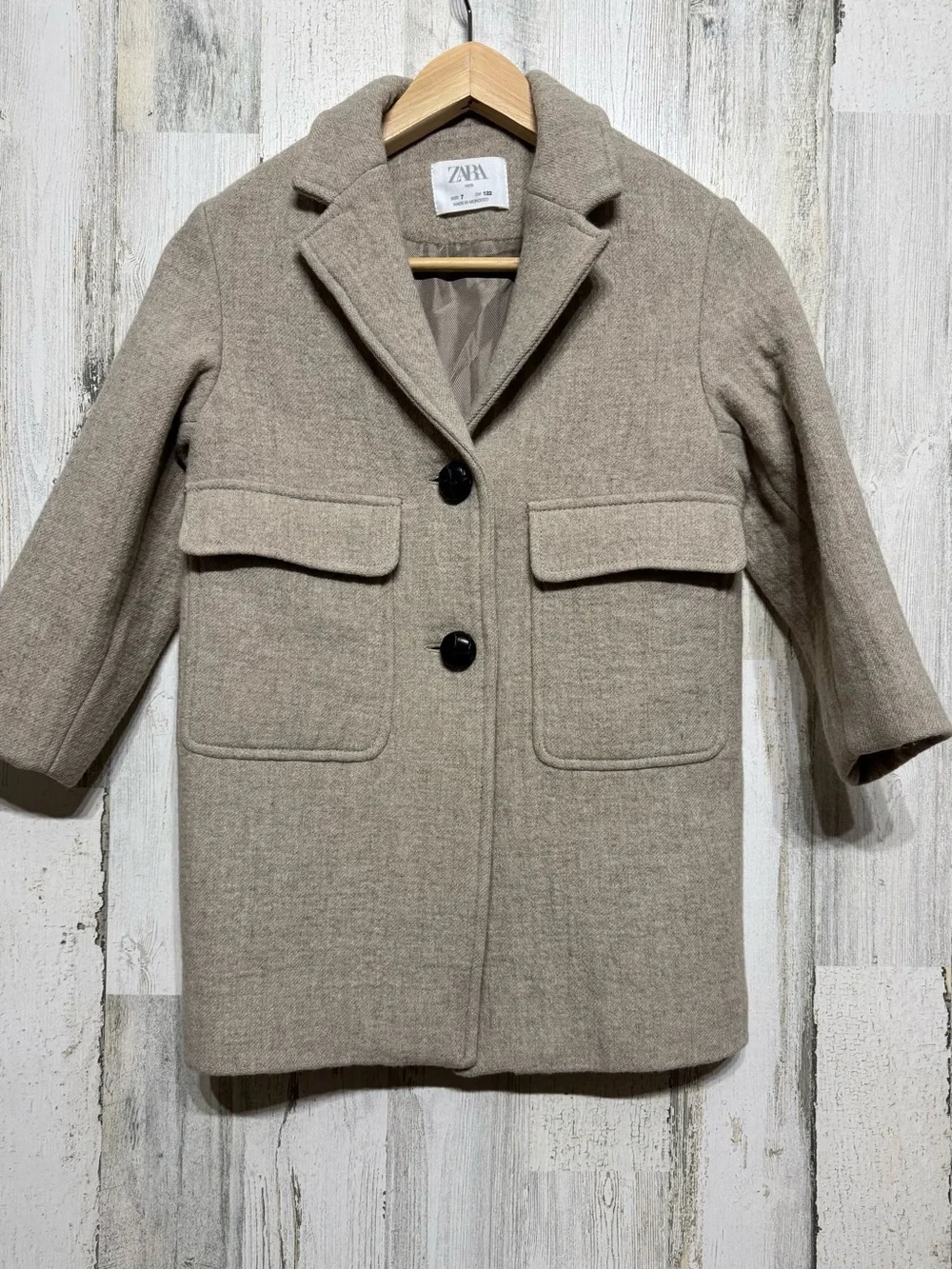 Zara Kids Girls Cream Tan Wool Blend Coat Size 7 Button Closure